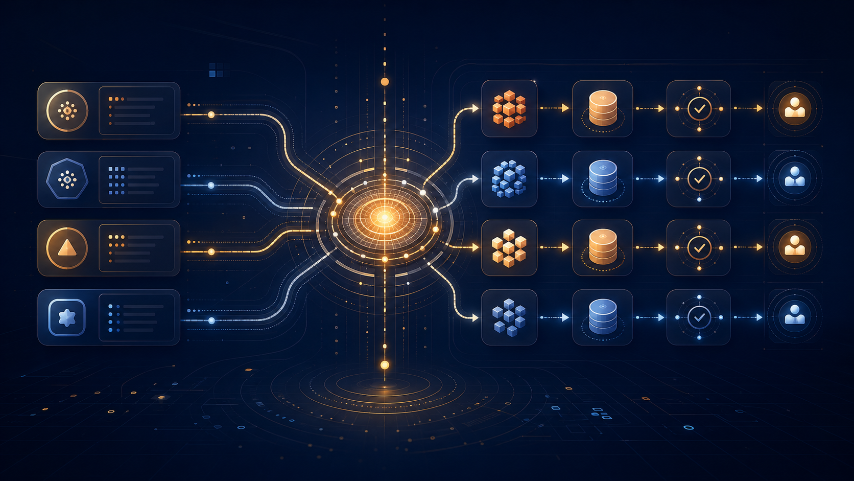 AI-native 회사의 업무 요청이 resolver를 통해 skill, memory, eval, human review로 라우팅되는 추상 다이어그램